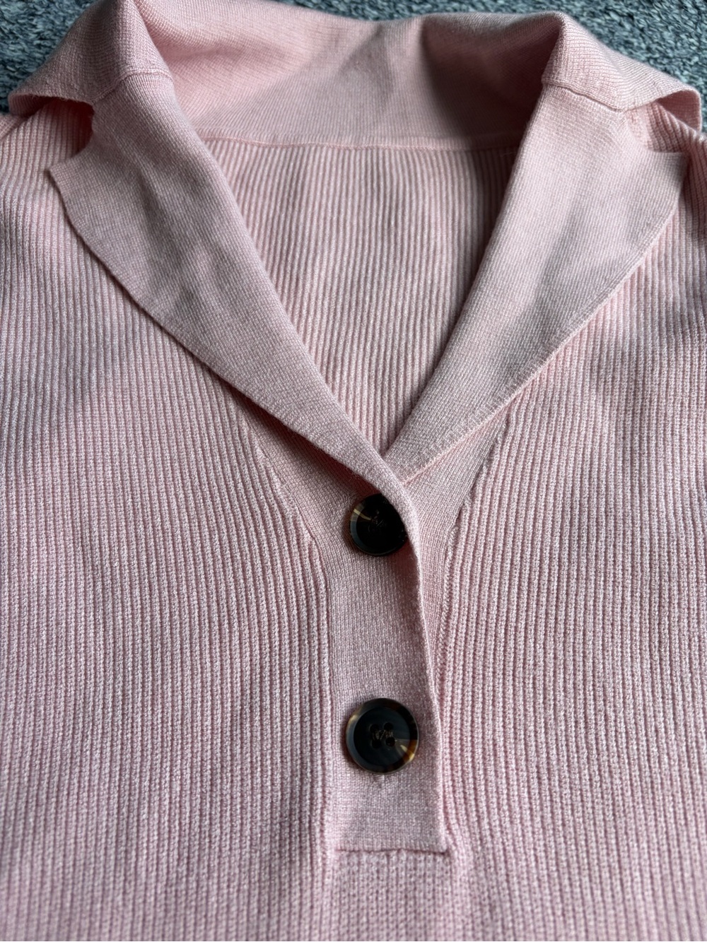 Soft Pink Ribbed Button-Front Women's Sweater - Picture 5 of 9